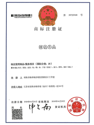 YQS trademark registration certificate